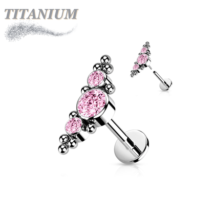 Titanium Threadless 3 CZ Bezels w/ Ball Clusters Labret Combo