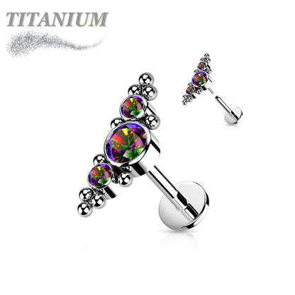 Titanium Threadless 3 CZ Bezels w/ Ball Clusters Labret Combo