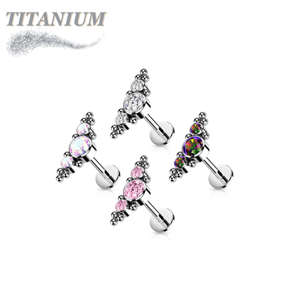 Titanium Threadless 3 CZ Bezels w/ Ball Clusters Labret Combo