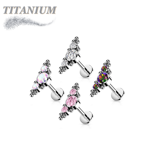 Threadless Pushpin Titanium 3 CZ Bezels with Ball Clusters Labret Combo
