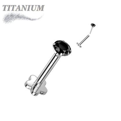 Titanium Threadless Labret w/ 5 Petal Base and Prong Set CZ Top