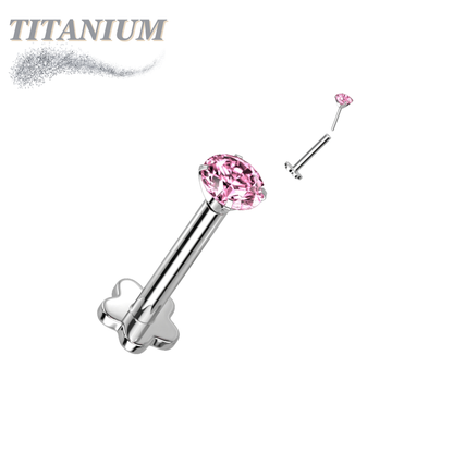 Titanium Threadless Labret w/ 5 Petal Base and Prong Set CZ Top