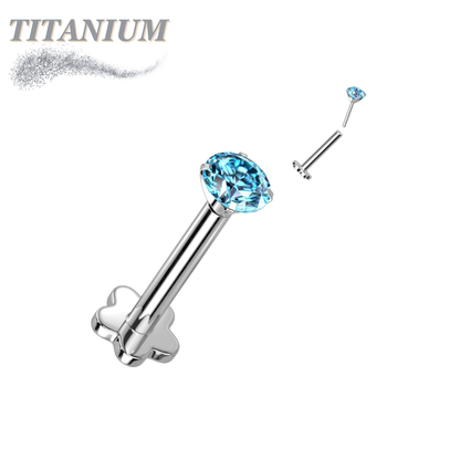 Titanium Threadless Labret w/ 5 Petal Base and Prong Set CZ Top