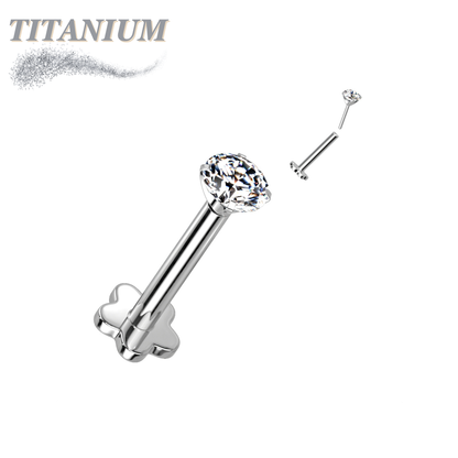 Titanium Threadless Labret w/ 5 Petal Base and Prong Set CZ Top