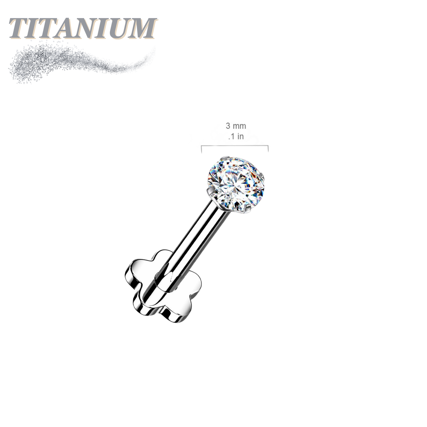 Titanium Threadless Labret w/ 5 Petal Base and Prong Set CZ Top