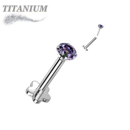 Titanium Threadless Labret w/ 5 Petal Base and Prong Set CZ Top
