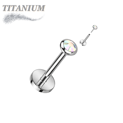 Titanium Threadless Labret with CZ Bezel Set Flat Top (4mm Base)
