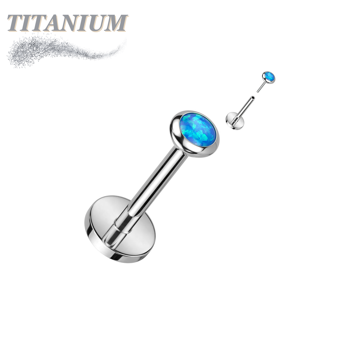 Titanium Threadless Labret with Opal Bezel Set Flat Top (4mm Base)