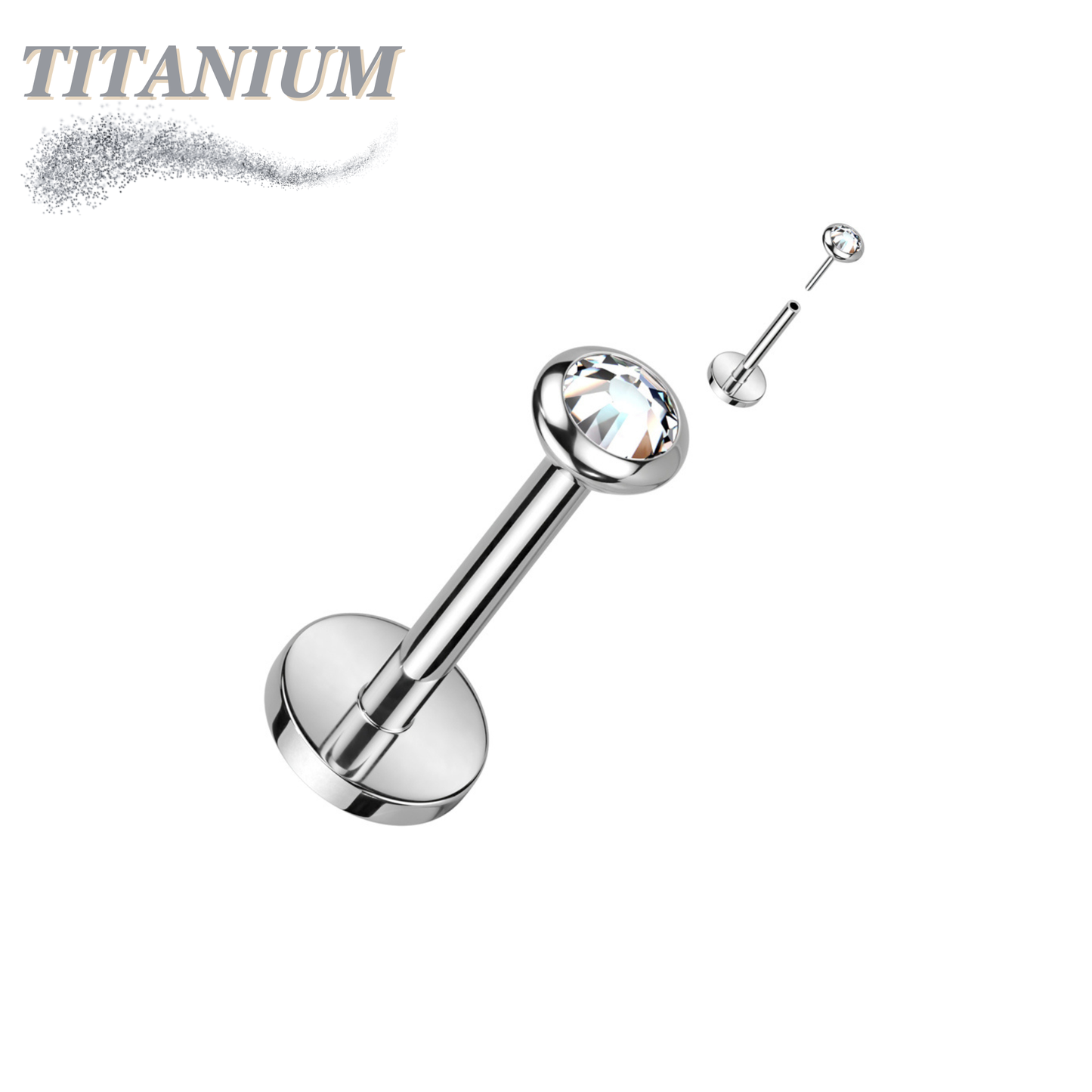 Titanium Threadless Labret with CZ Bezel Set Flat Top (4mm Base)