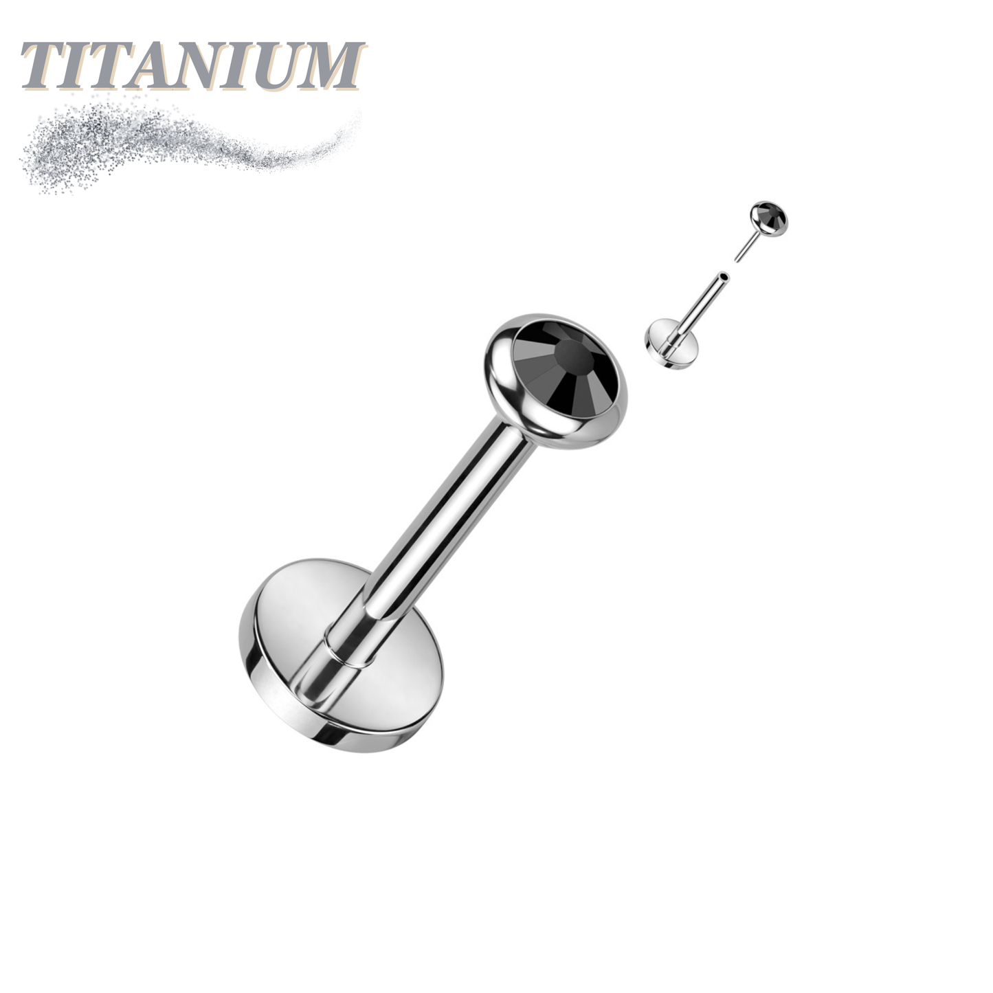 Titanium Threadless Labret with CZ Bezel Set Flat Top (4mm Base)