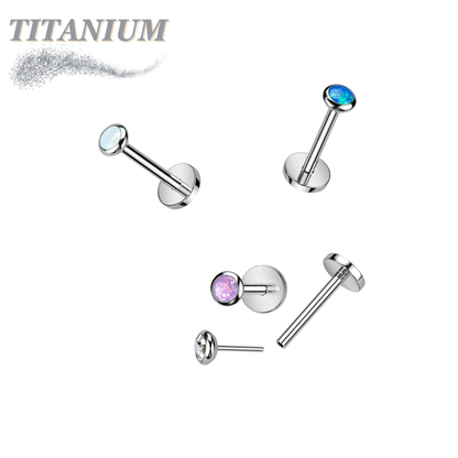 Titanium Threadless Labret with Opal Bezel Set Flat Top (4mm Base)