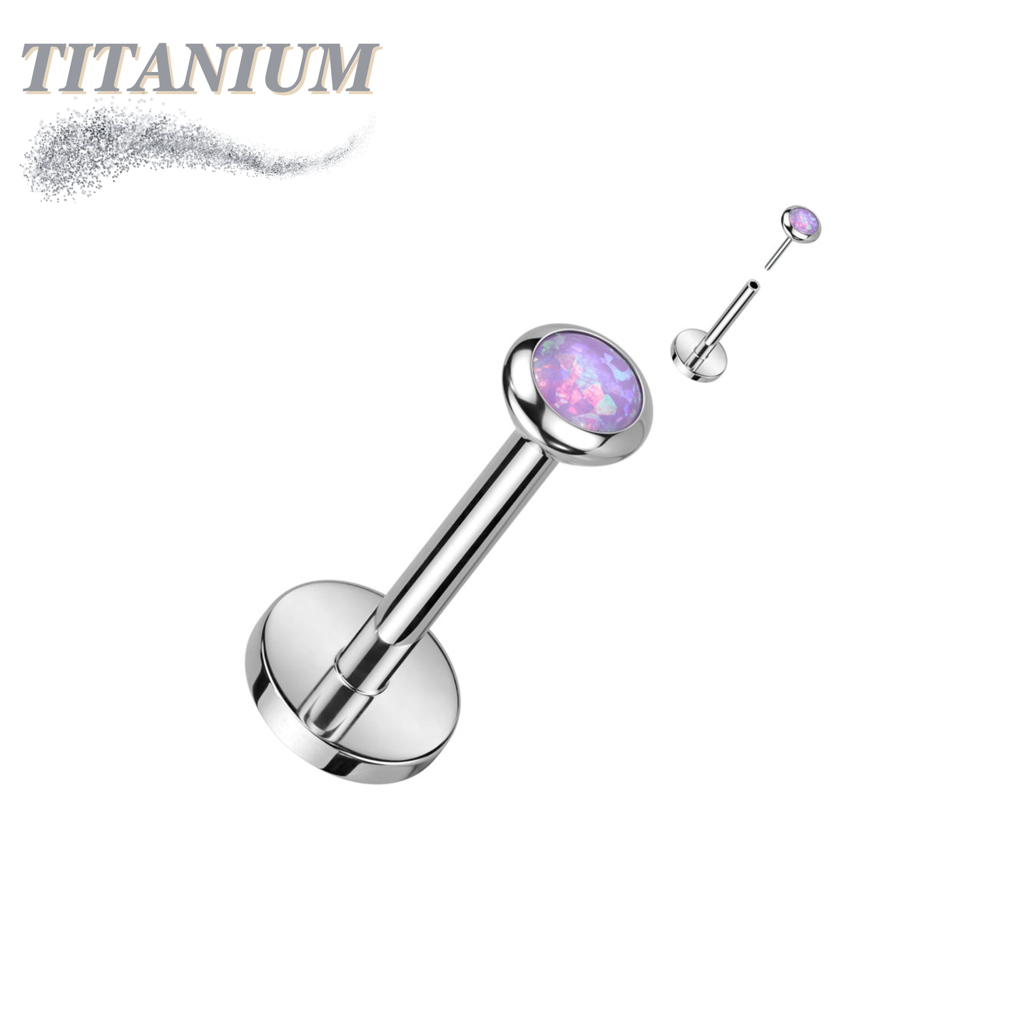 Titanium Threadless Labret with Opal Bezel Set Flat Top (4mm Base)