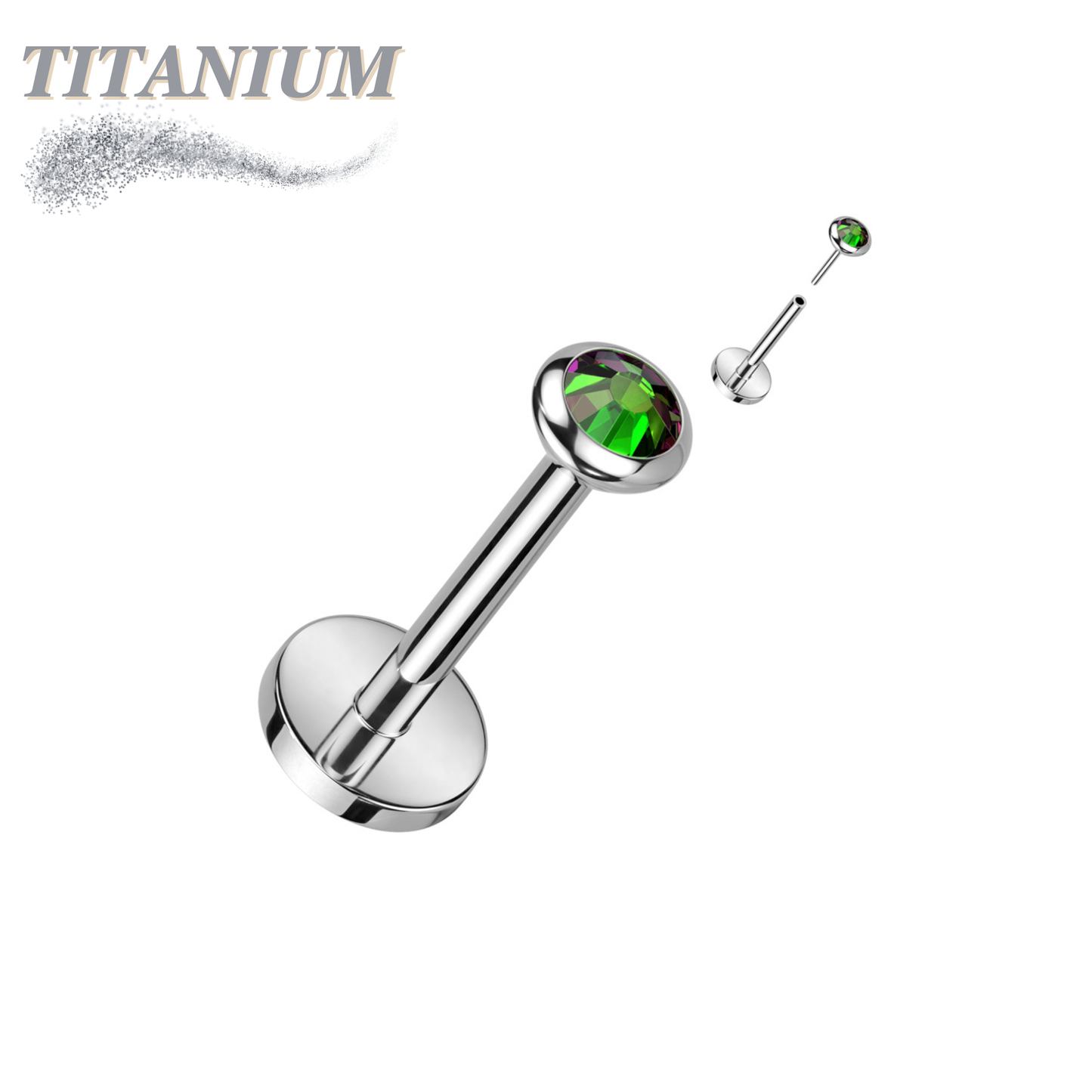 Titanium Threadless Labret with CZ Bezel Set Flat Top (4mm Base)
