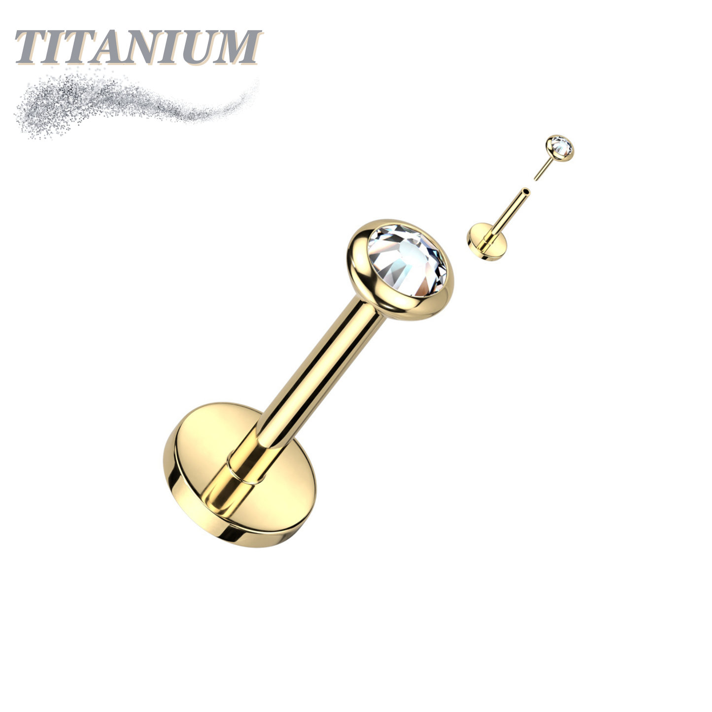 Titanium Threadless Labret with CZ Bezel Set Flat Top (4mm Base)