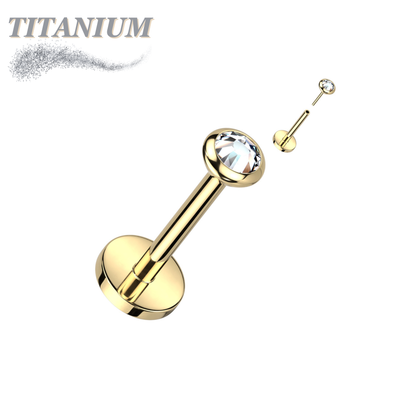 Titanium Threadless Labret with CZ Bezel Set Flat Top (4mm Base)