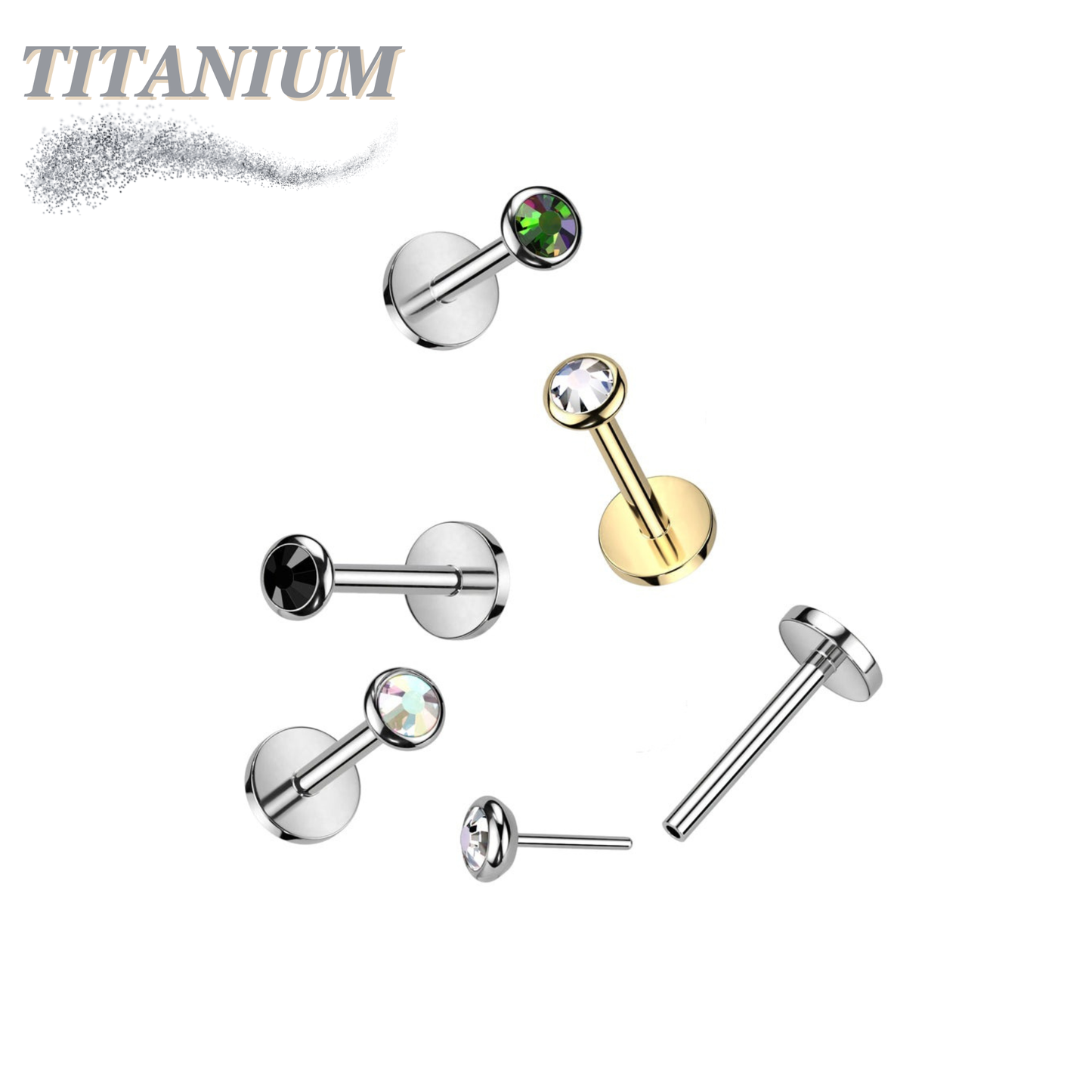 Titanium Threadless Labret with CZ Bezel Set Flat Top (4mm Base)