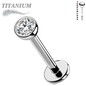 Titanium Threadless Labret with CZ Bezel Set Top (4mm Base)