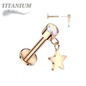Titanium Threadless Round Bezel with Dangle Star Labret Combo