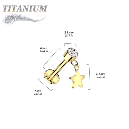 Titanium Threadless Round Bezel with Dangle Star Labret Combo