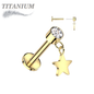 Titanium Threadless Round Bezel with Dangle Star Labret Combo