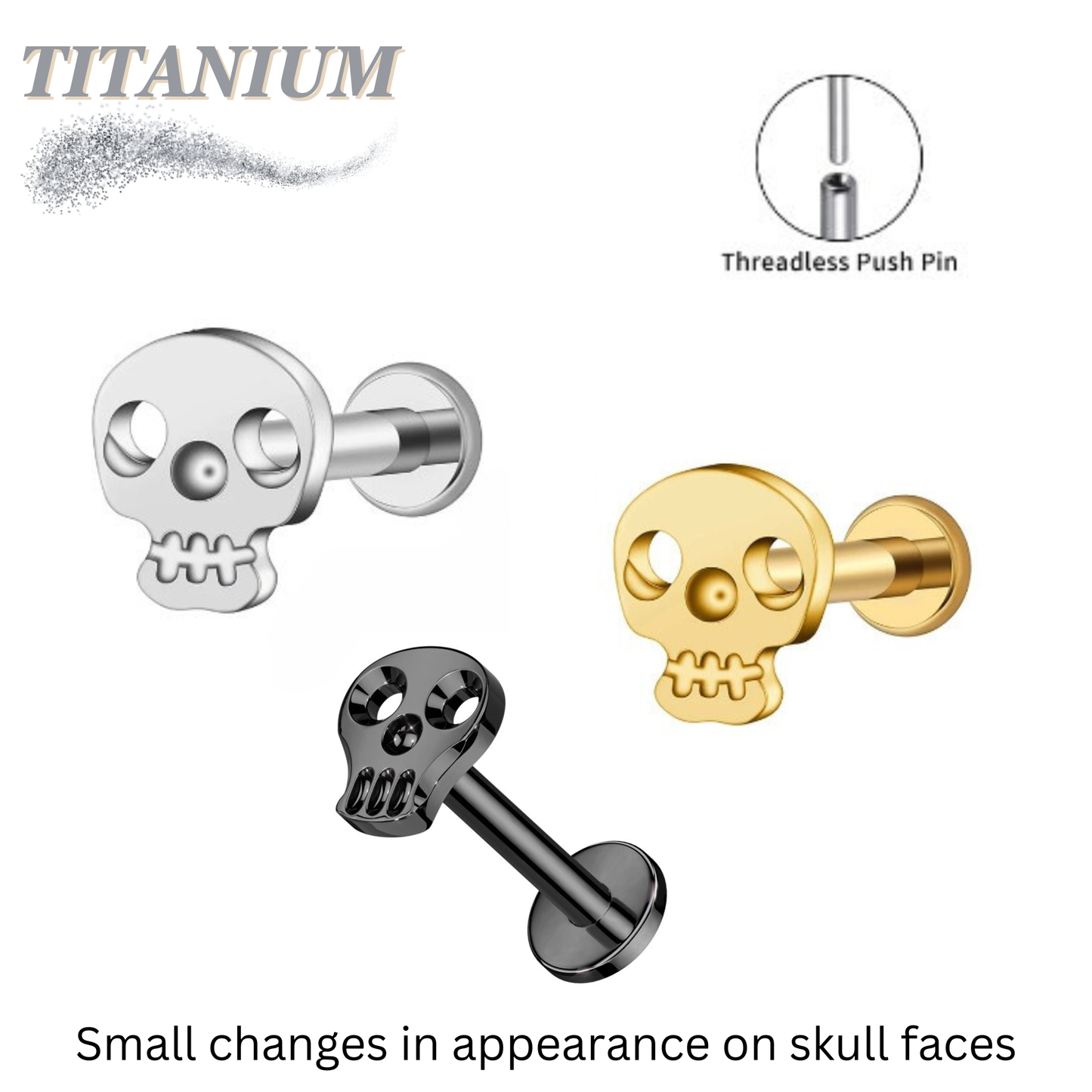 Titanium Threadless Pushpin Skull Labret Combo