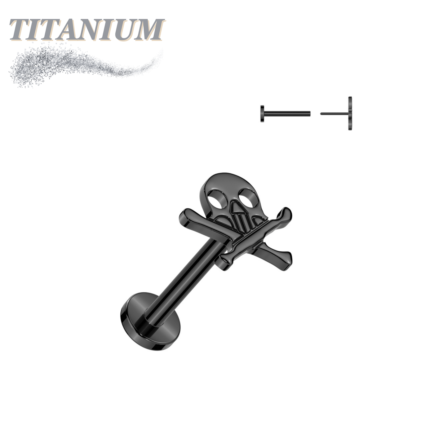 Titanium Threadless Labret with Skull & Crossbones Top