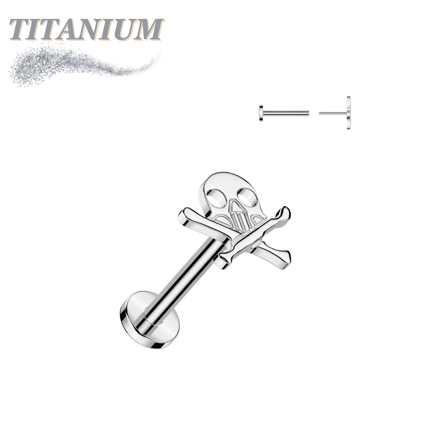 Titanium Threadless Labret with Skull & Crossbones Top