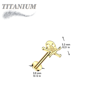 Titanium Threadless Labret with Skull & Crossbones Top