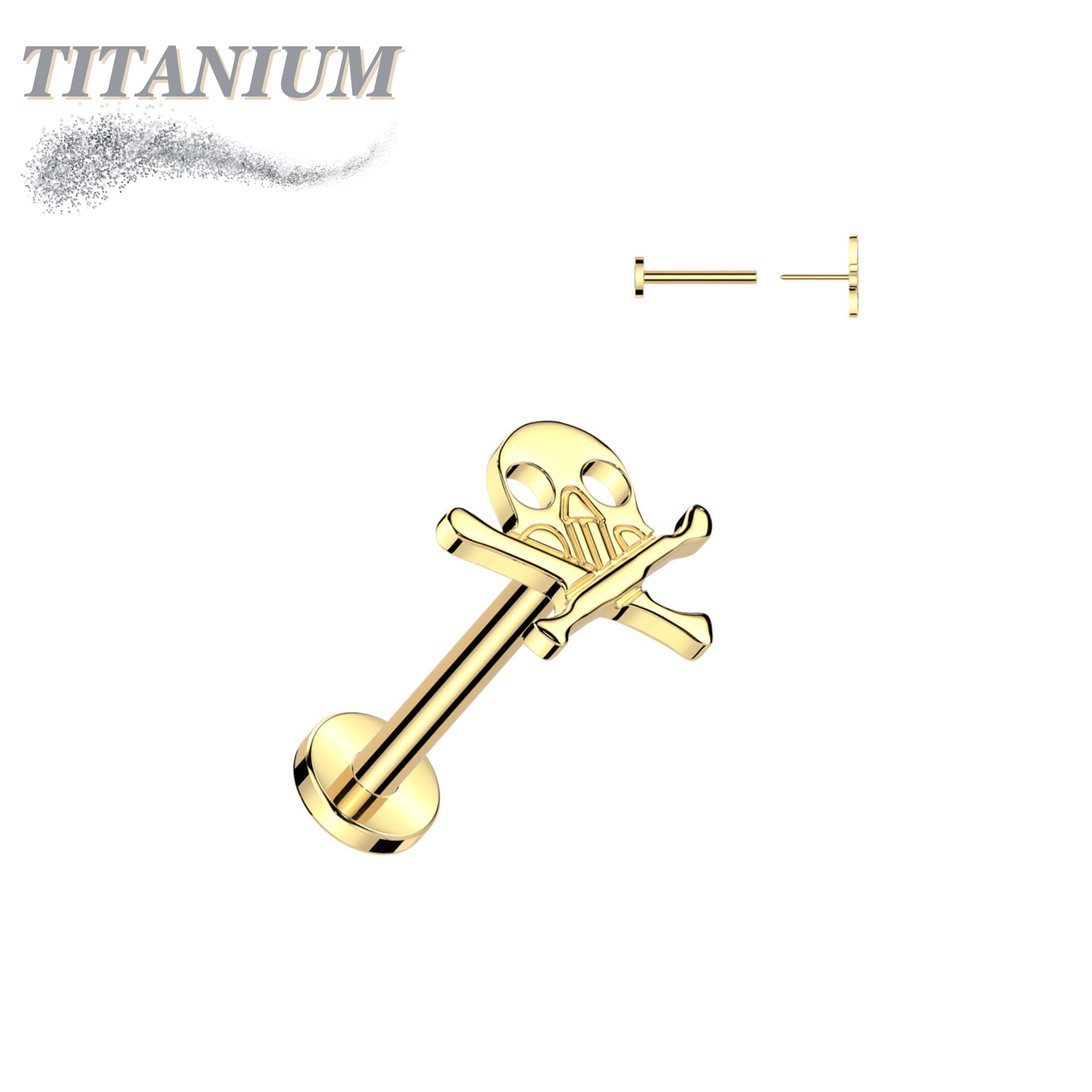 Titanium Threadless Labret with Skull & Crossbones Top