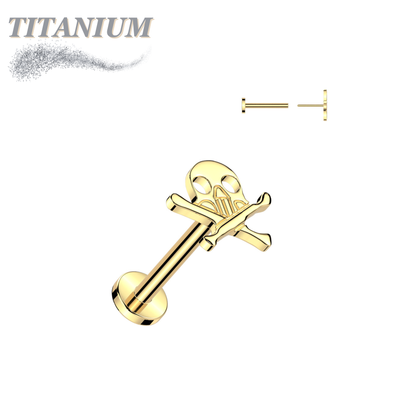 Titanium Threadless Labret with Skull & Crossbones Top