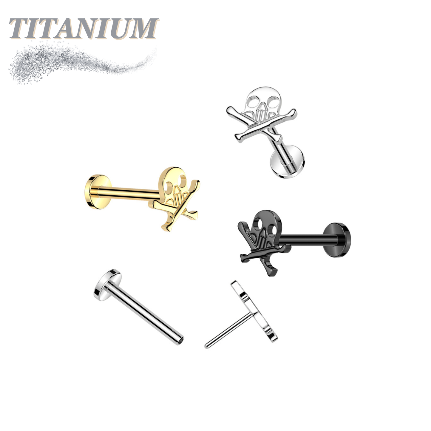 Titanium Threadless Labret with Skull & Crossbones Top