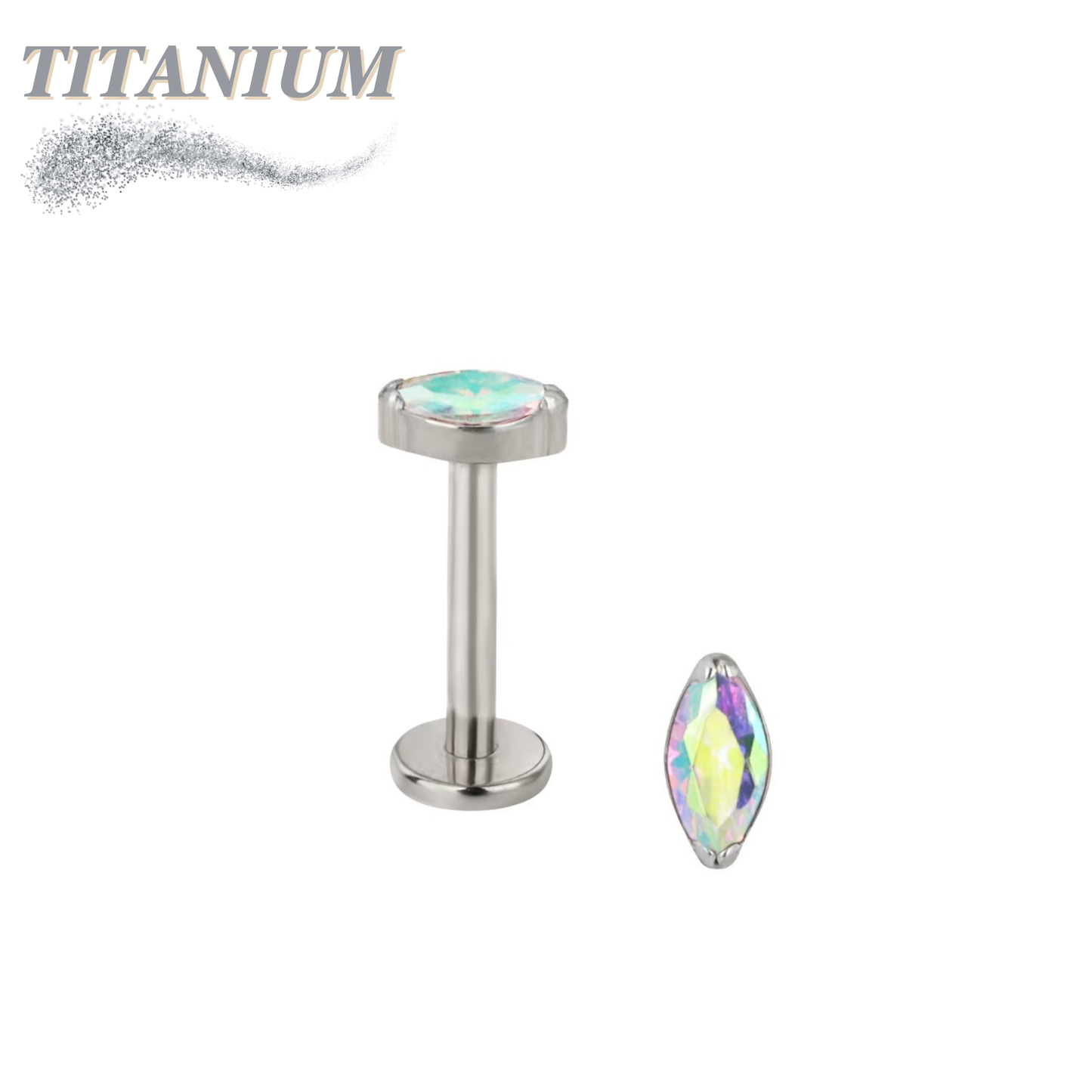 Titanium Threadless Single Marquise CZ or Opal Labret Combo