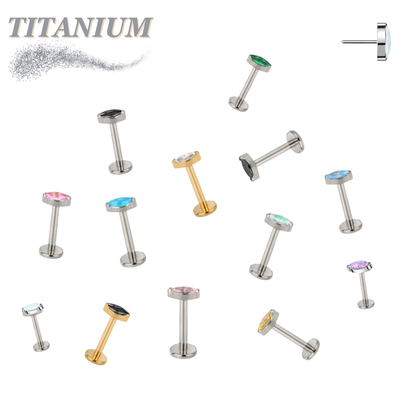 Titanium Threadless Single Marquise CZ or Opal Labret Combo