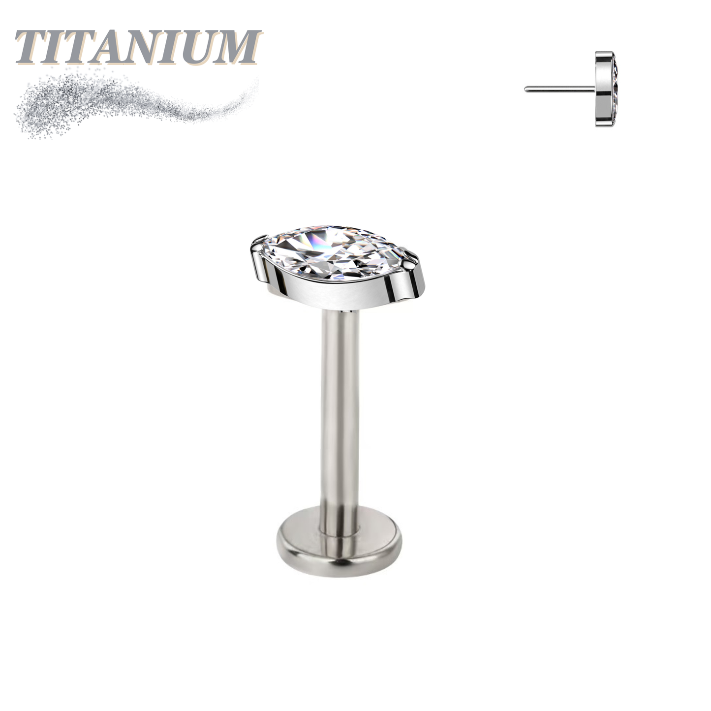 Titanium Threadless Single Marquise CZ or Opal Labret Combo