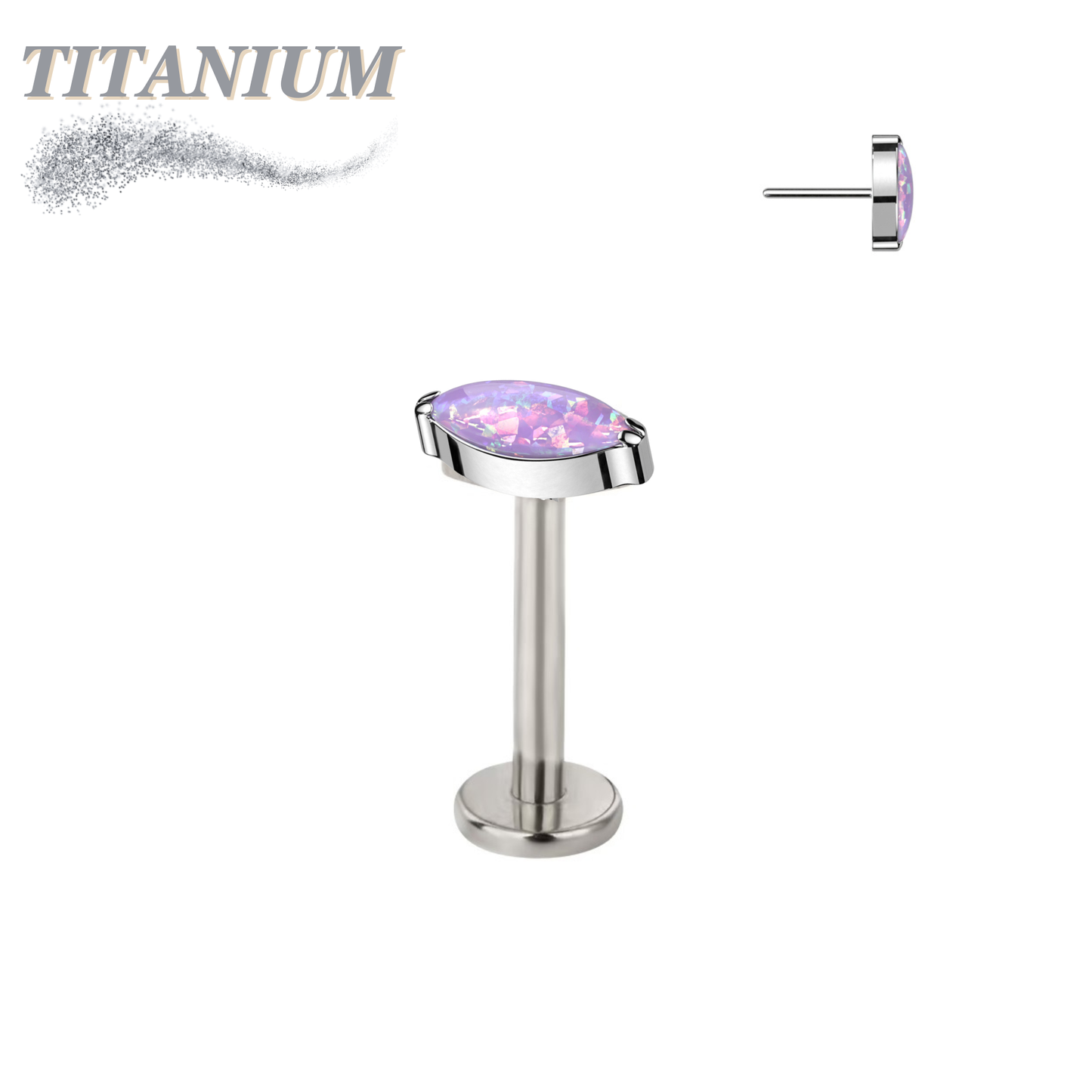 Titanium Threadless Single Marquise CZ or Opal Labret Combo