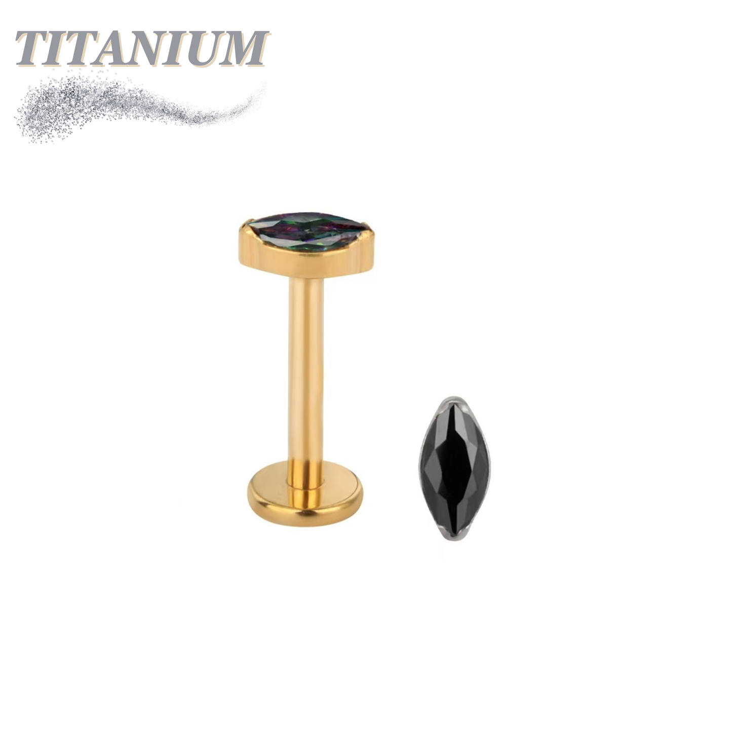 Titanium Threadless Single Marquise CZ or Opal Labret Combo