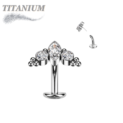 Titanium Threadless Floating Belly Ring with Marquise/CZ/Cluster Ball Top