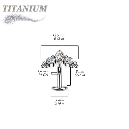 Titanium Threadless Floating Belly Ring with Marquise/CZ/Cluster Ball Top