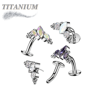 Titanium Threadless Floating Belly Ring with Marquise/CZ/Cluster Ball Top