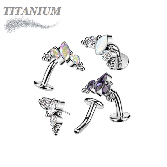 Titanium Threadless Floating Belly Ring with Marquise/CZ/Cluster Ball Top