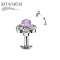 Titanium Threadless Floating Belly Ring with Opal Centre and 3 Bezel CZ Top