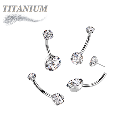 Titanium Threadless Belly Ring with Prong/CNC Claw Set CZ
