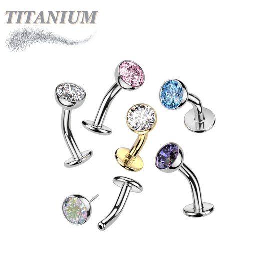 Titanium Threadless Floating Belly Ring with 5mm Bezel Set CZ Top
