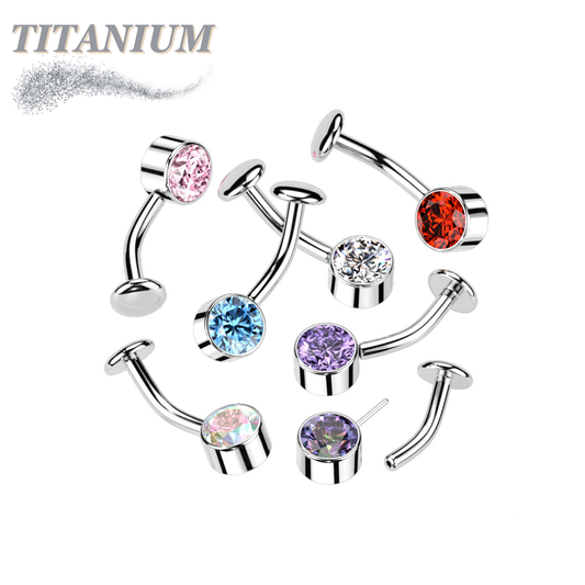 Titanium Threadless Floating Belly Ring with 6mm Front Facing Bezel Set CZ Top
