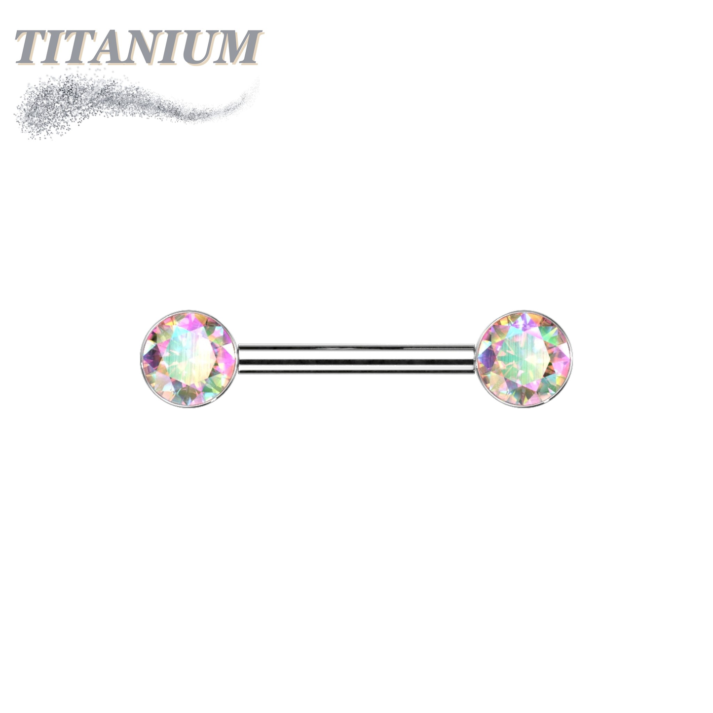 Titanium Threadless Nipple Barbell w/ Forward Facing CZ Bezel Set Ends