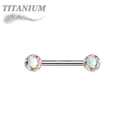 Titanium Threadless Nipple Barbell w/ Forward Facing CZ Bezel Set Ends