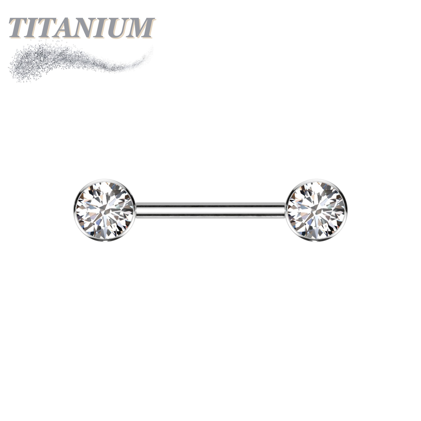 Titanium Threadless Nipple Barbell w/ Forward Facing CZ Bezel Set Ends