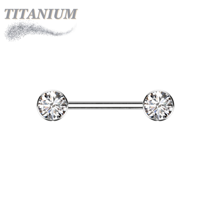 Titanium Threadless Nipple Barbell w/ Forward Facing CZ Bezel Set Ends