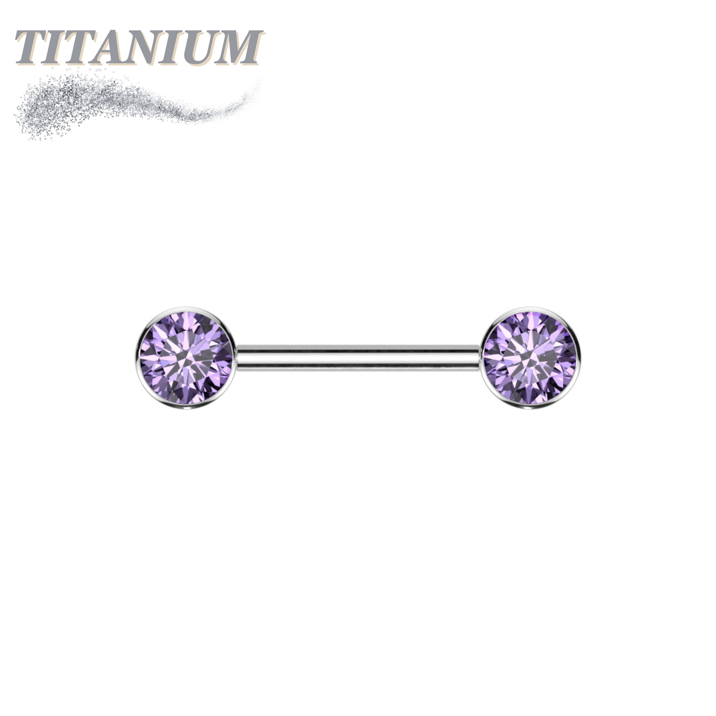 Titanium Threadless Nipple Barbell w/ Forward Facing CZ Bezel Set Ends
