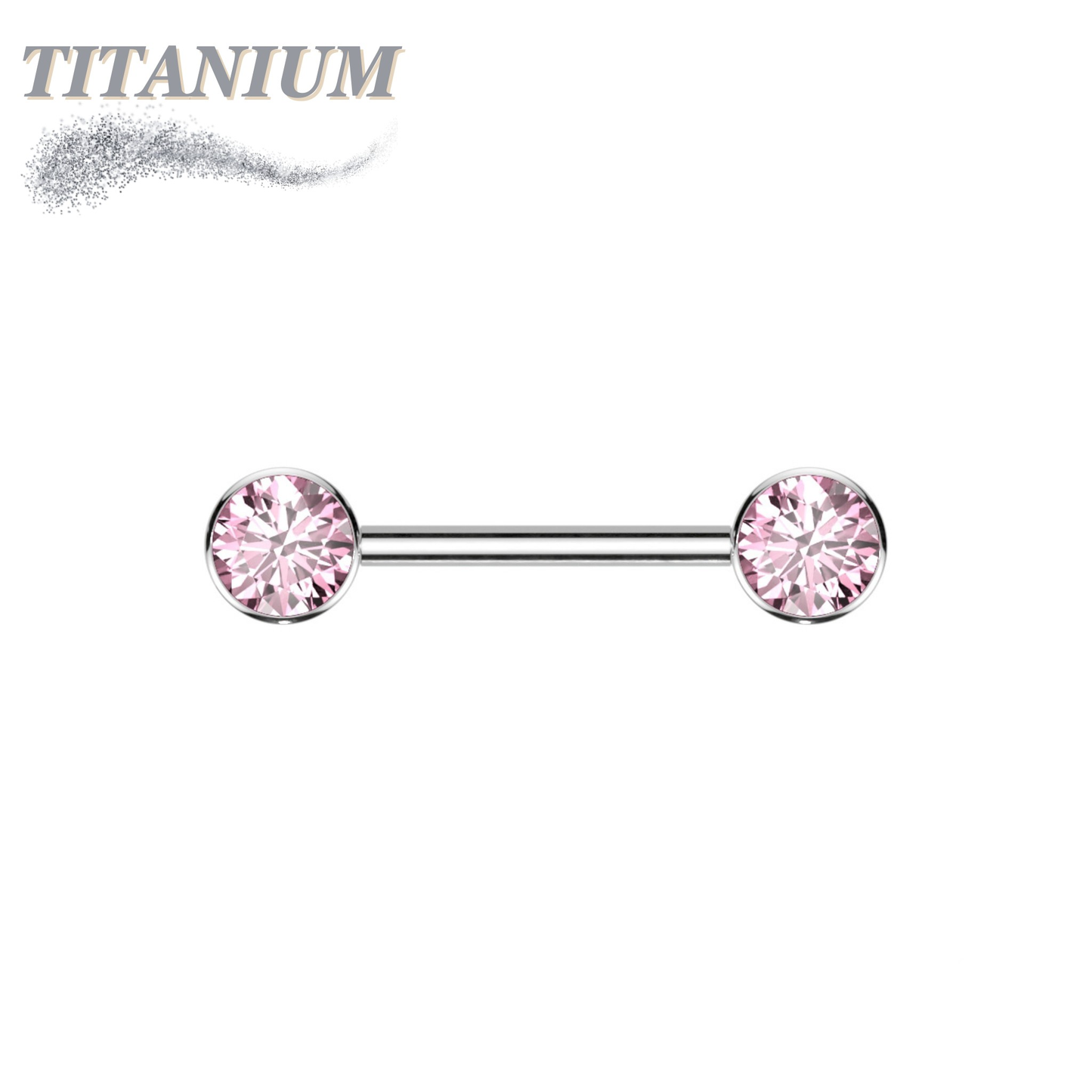 Titanium Threadless Nipple Barbell w/ Forward Facing CZ Bezel Set Ends